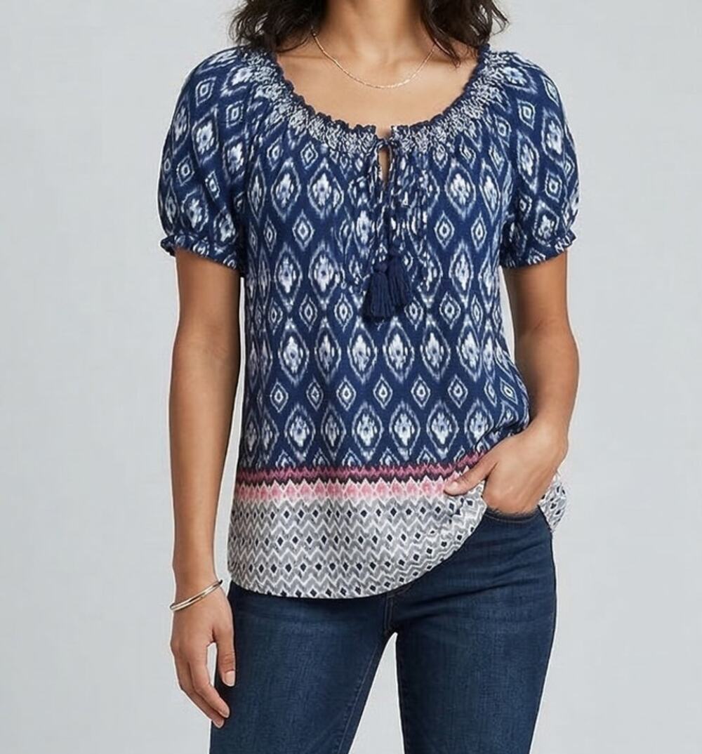 Faded Glory Medium 8-10 100% Rayon Blue Pattern Shirt